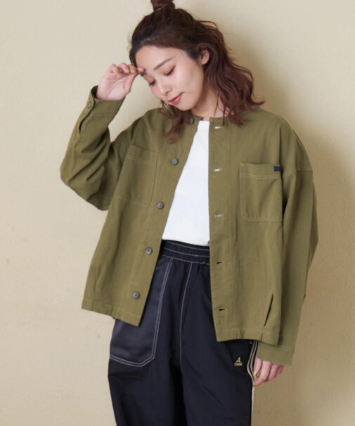 コットン ツイル ノーカラー バルーン ジャケット