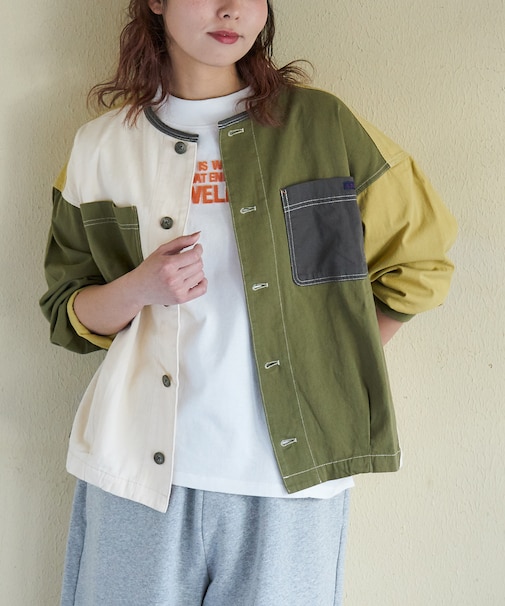 コットン ツイル ノーカラー バルーン ジャケット