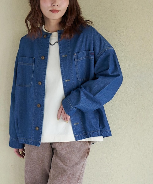 未使用品！Super Beauty ストレッチデニムノーカラーバルーンジャケット 8.5オンス デニム ノーカラー バルーン ジャケット｜キューブシュガー