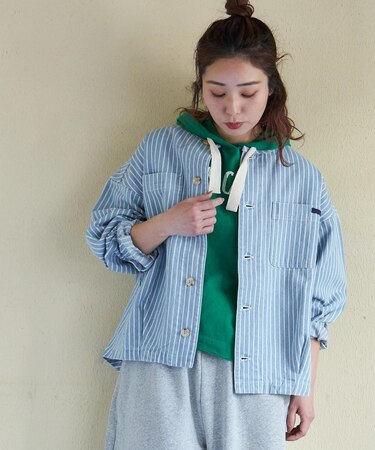 ヒッコリー ノーカラー バルーン ジャケット