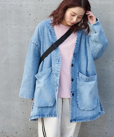 ケミカルウォッシュ Vネック デニム ジャケット