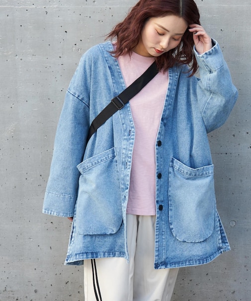 ケミカルウォッシュ Vネック デニム ジャケット