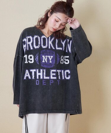 10/-天竺 スノーウォッシュ カットオフ Vネック プルオーバー