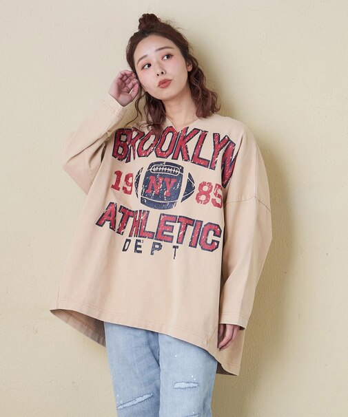 10/-天竺 スノーウォッシュ カットオフ Vネック プルオーバー