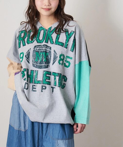 10/-天竺 スノーウォッシュ カットオフ Vネック プルオーバー