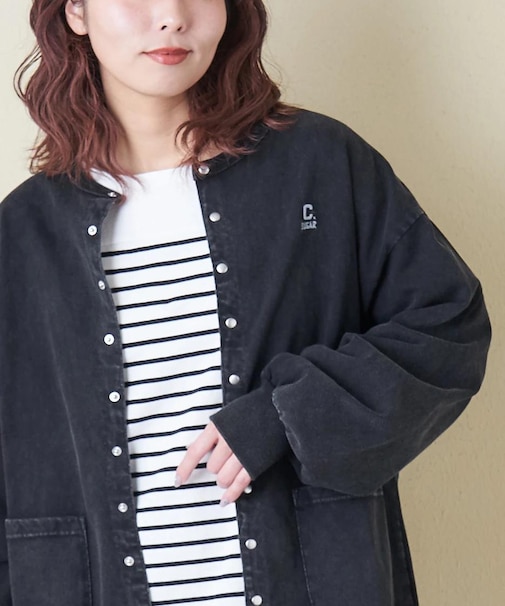 10/-天竺 スノーウォッシュ ドットボタン カーディガン