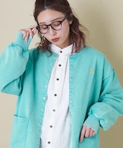 10/-天竺 スノーウォッシュ ドットボタン カーディガン