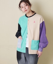 10/-天竺 スノーウォッシュ ドットボタン カーディガン