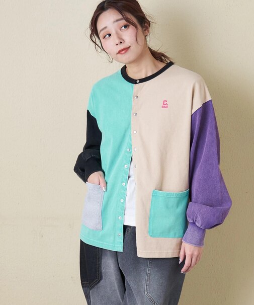 10/-天竺 スノーウォッシュ ドットボタン カーディガン