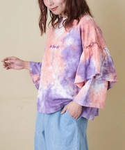 16/-OE天竺 タイダイ フリルスリーブ プルオーバー