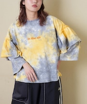 16/-OE天竺 タイダイ フリルスリーブ プルオーバー