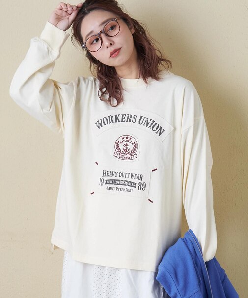 16/-OE天竺 布帛 ワッペン プルオーバー