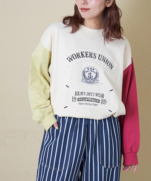 16/-OE天竺 布帛 ワッペン プルオーバー