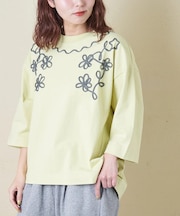 16/-OE天竺 コード刺繍 7分袖 プルオーバー