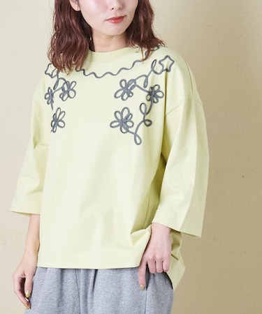 16/-OE天竺 コード刺繍 7分袖 プルオーバー