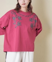 16/-OE天竺 コード刺繍 7分袖 プルオーバー