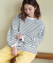 21/-天竺 ランタンスリーブ ボーダー プルオーバー