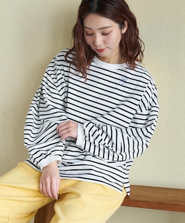 21/-天竺 ランタンスリーブ ボーダー プルオーバー