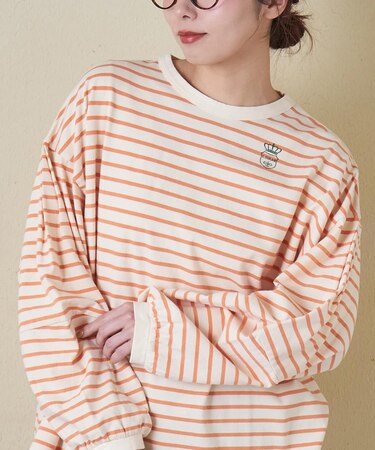 21/-天竺 ランタンスリーブ ボーダー プルオーバー