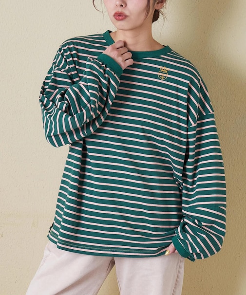 21/-天竺 ランタンスリーブ ボーダー プルオーバー