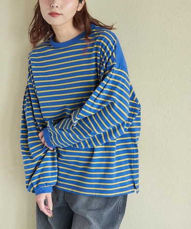 21/-天竺 ランタンスリーブ ボーダー プルオーバー