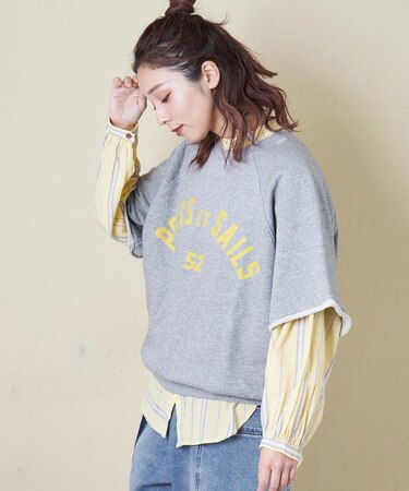 ガーゼ裏毛 スウェット 5分袖 ラグラン プルオーバー