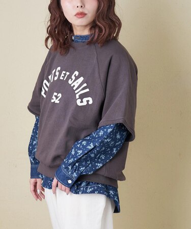 ガーゼ裏毛 スウェット 5分袖 ラグラン プルオーバー