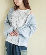 ワッフル 小花柄 プリント タンクトップ