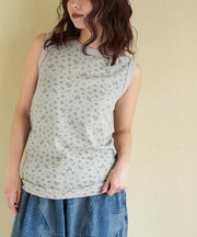 ワッフル 小花柄 プリント タンクトップ