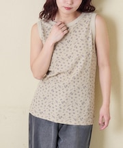 ワッフル 小花柄 プリント タンクトップ