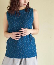 ワッフル 小花柄 プリント タンクトップ