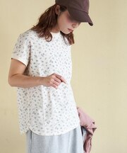 ワッフル 小花柄 プリント フレンチ プルオーバー