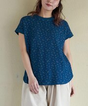 ワッフル 小花柄 プリント フレンチ プルオーバー