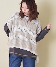 麻タッチ ニット 前後2way ケーブル ベスト