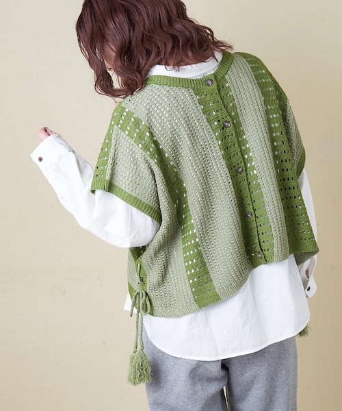 麻タッチ ニット 前後2way ケーブル ベスト｜キューブシュガーの通販
