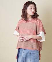 麻タッチ ニット 前後2way ケーブル ベスト