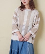 麻タッチ ニット ライン プルオーバー