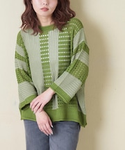 麻タッチ ニット ライン プルオーバー