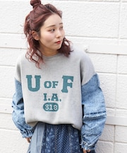 ジャガード ニット × デニム 切替 長袖 プルオーバー