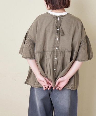 インド キャンブリック アシッド加工 前後2Way ギャザーシャツ