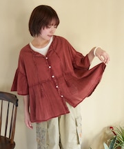 インド キャンブリック アシッド加工 前後2Way ギャザーシャツ