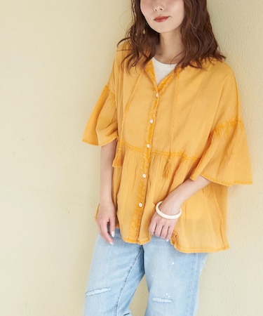 インド キャンブリック アシッド加工 前後2Way ギャザーシャツ