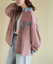 デニム使い ピグメント染 配色 ビッグシャツ