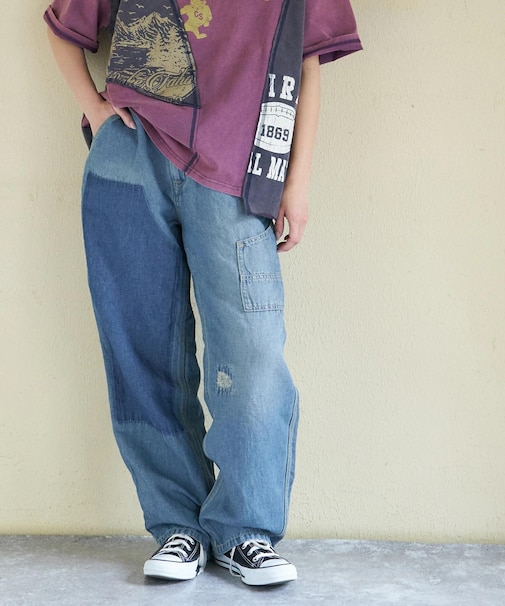 綿麻 スラブ デニム ワーク パンツ