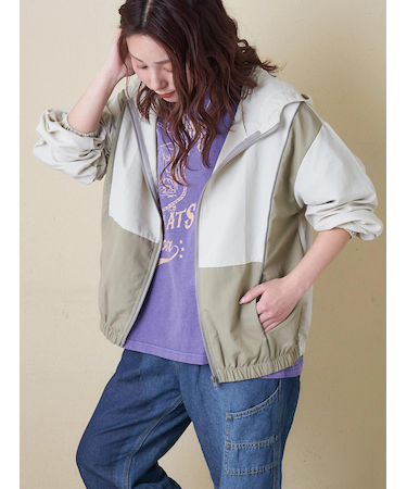 ナイロン 配色 ジップアップ ブルゾン