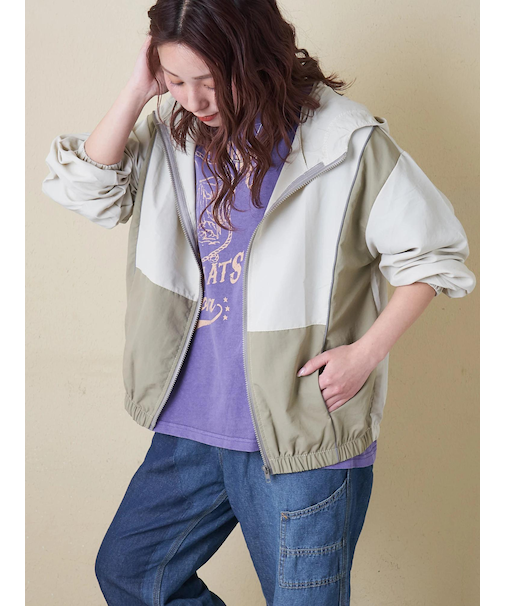 ナイロン 配色 ジップアップ ブルゾン