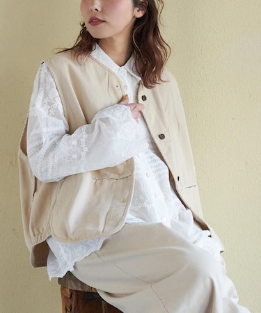 コットン ツイル Vネック ベスト