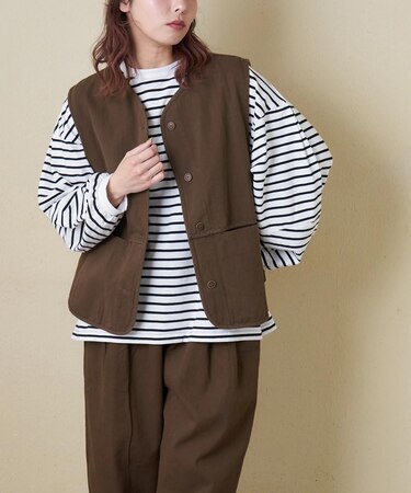 コットン ツイル Vネック ベスト