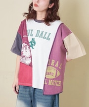 21/-天竺 パウダー加工 リメイク風 切替 Tシャツ