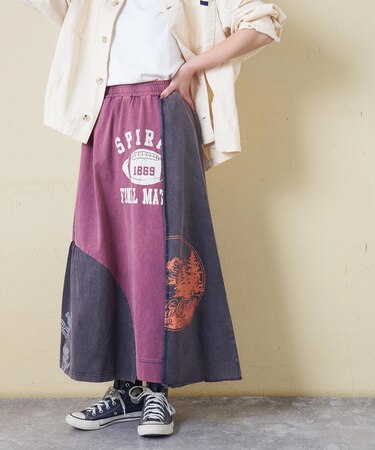 21/-天竺 パウダー加工 リメイク風 切替 スカート